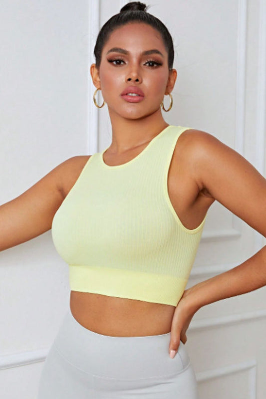Round Neck Long Active Bra Light Yellow Easy Apparels