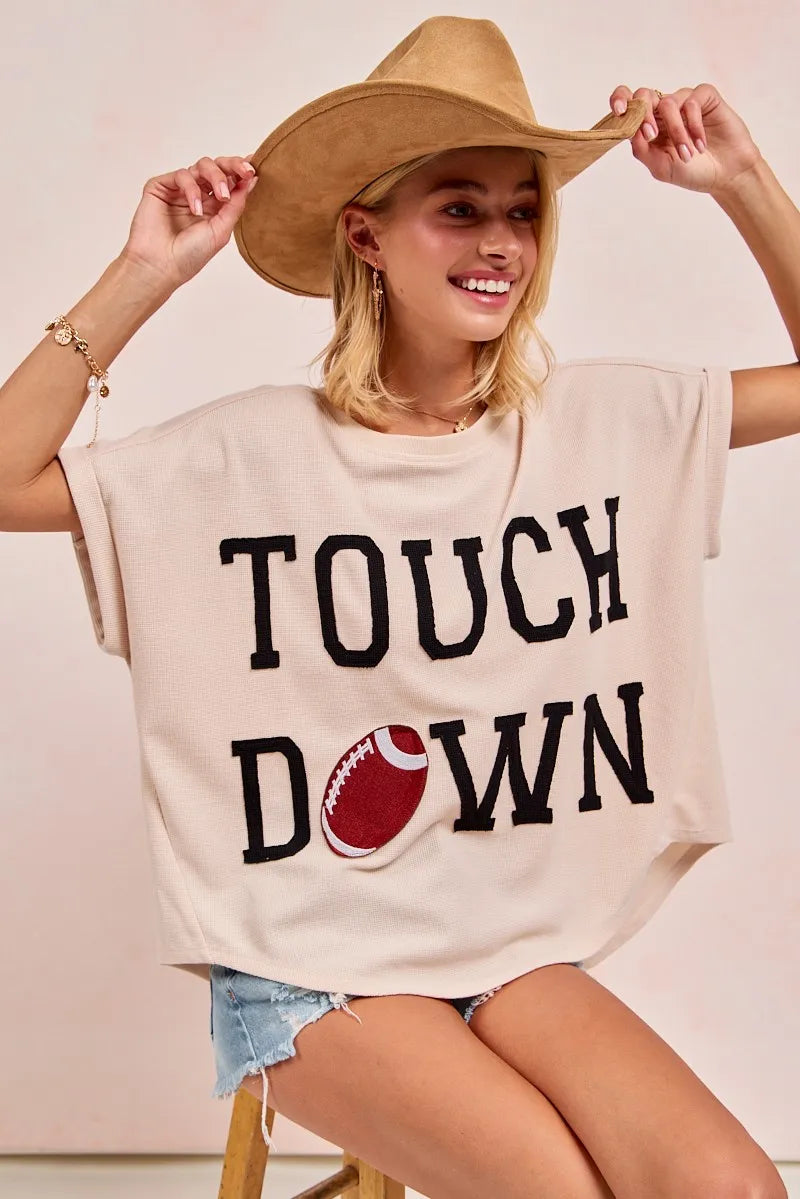 Trendsi BiBi Game Day Touchdown Letter Patches Waffle Short Top