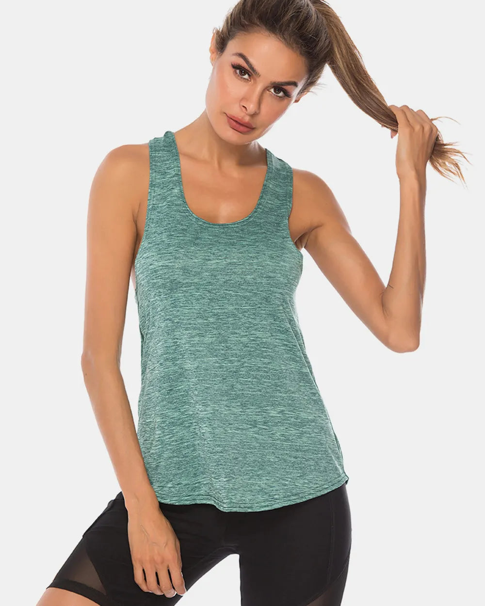 Full Size Scoop Neck Wide Strap Active Tank Easy Apparels