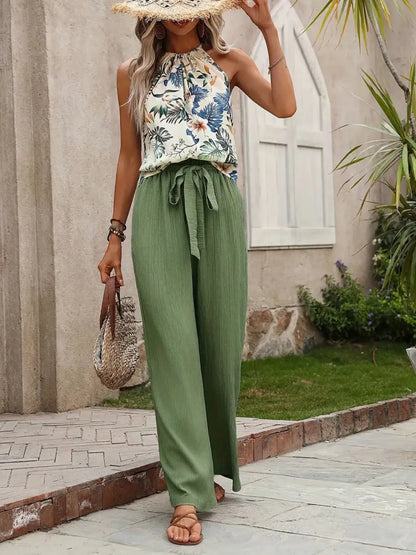 Printed Tank Top and Wide Leg Pants Set Easy Apparels