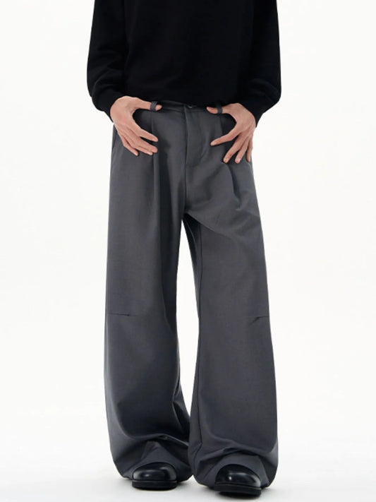 Men's Wide-Leg High-Waist Pants Grey Easy Apparels