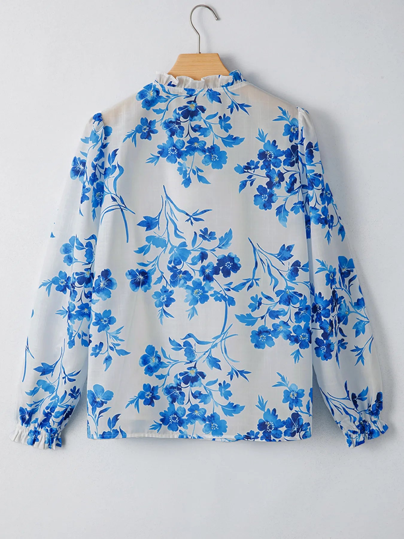 Trendsi Floral Long Sleeve Tie Neck Blouse