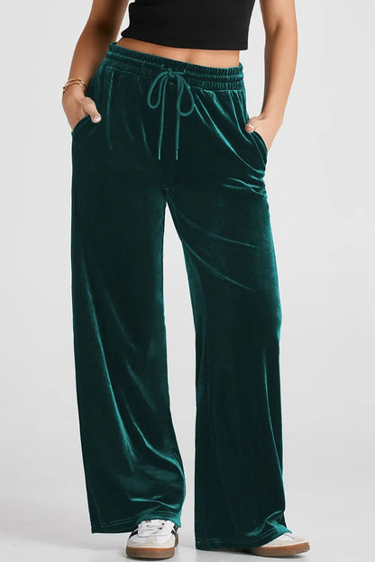 Drawstring Waist Wide Leg Active Pants Black Forest Easy Apparels