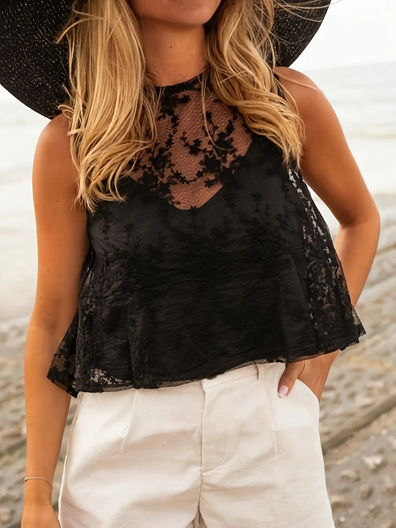 Trendsi Lace Tie Back Tank