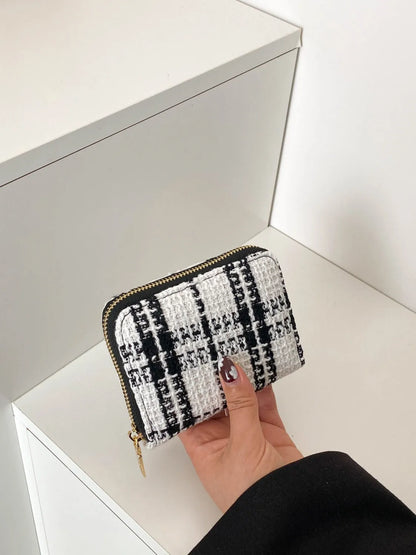 Plaid Polyester Card Case White One Size Easy Apparels