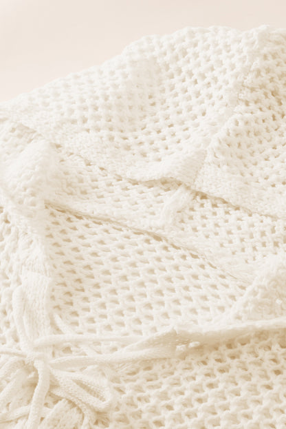 Openwork Lace-Up Hooded Sweater Easy Apparels