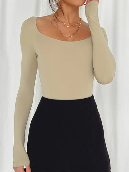 Trendsi Long Sleeve Scoop Neck Fitted T-Shirt