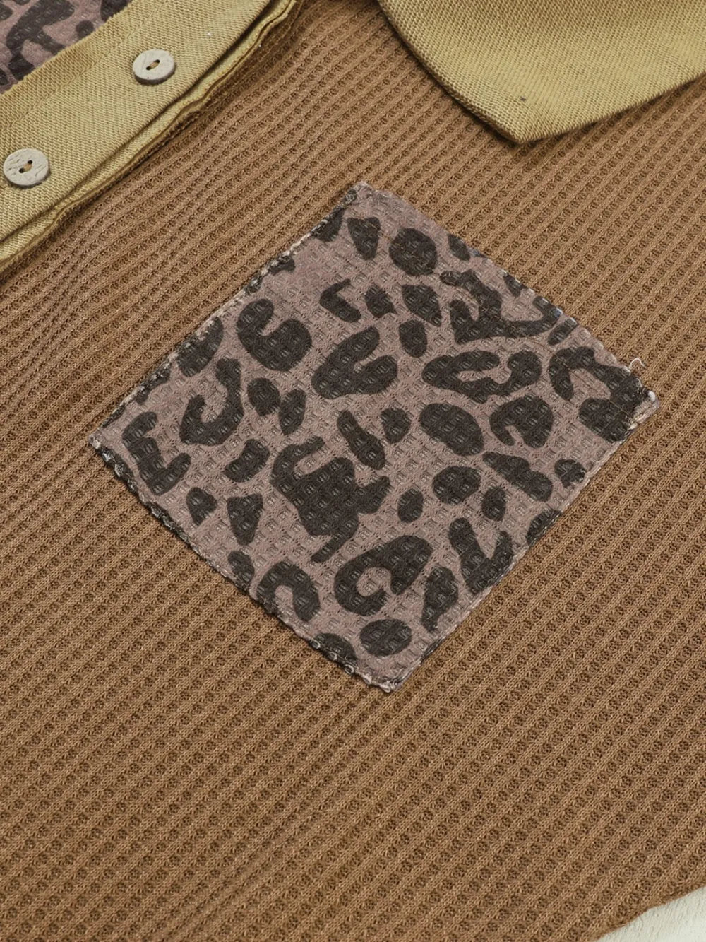 Trendsi Half Button Leopard Collared Neck Blouse