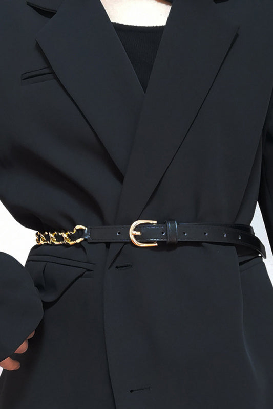 PU Chain Skinny Belt Black One Size Easy Apparels