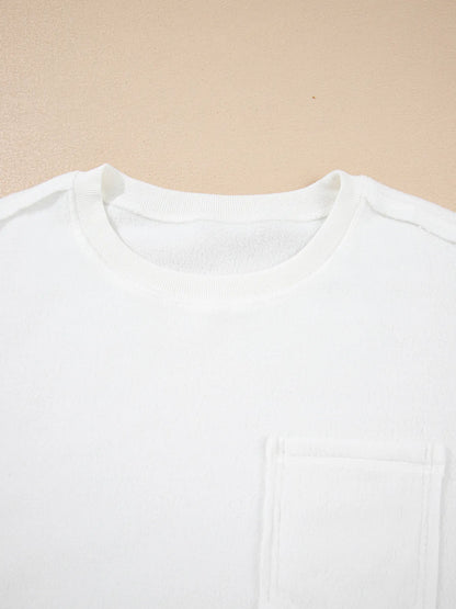 Trendsi Exposed Seam Chest Pocket Knit Pullover Sweatshirt