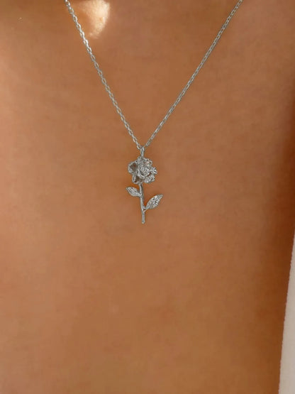 Alloy Rose Pendant Necklace Silver One Size Easy Apparels