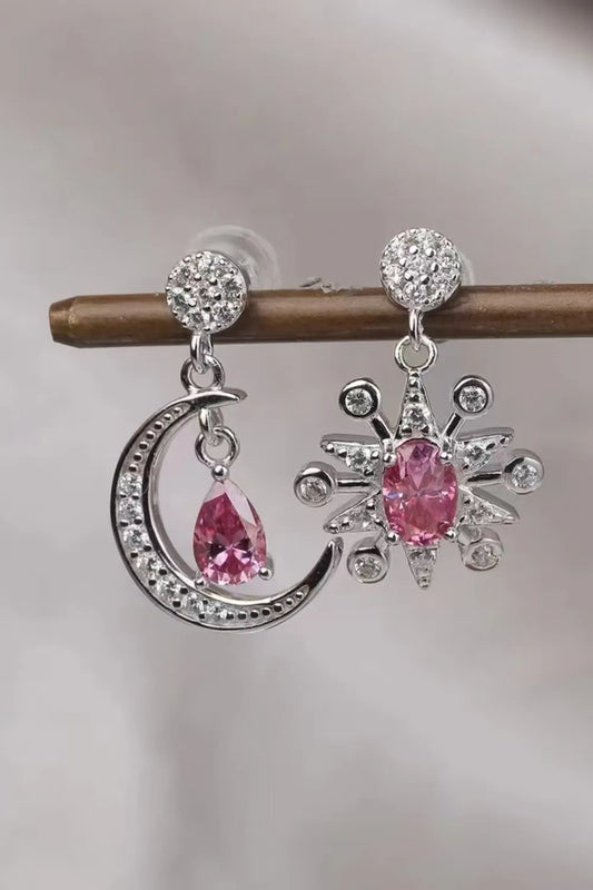 1 Carat Moissanite 925 Sterling Silver Moon & Star Earrings Deep Rose One Size Easy Apparels