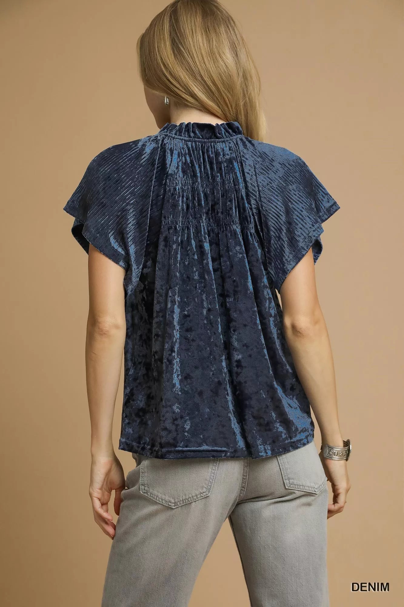 Umgee Crushed Velvet Pleated Blouse Easy Apparels