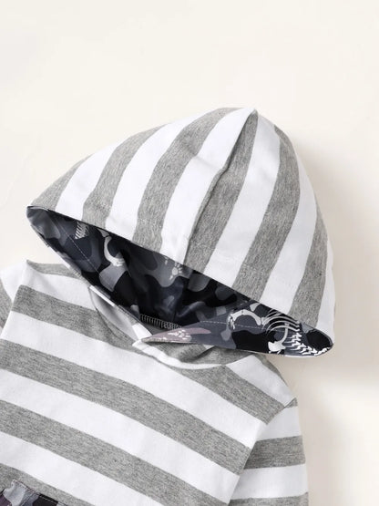 Children's Striped Hooded Bodysuit and Camouflage Pants Set Easy Apparels