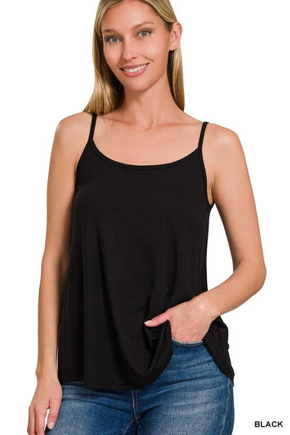 Trendsi Zenana Two-Way V and Scoop Neck Reversible Spaghetti Cami BLACK