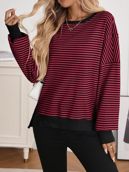 Trendsi Exposed Seam Striped Contrast Sweatshirt