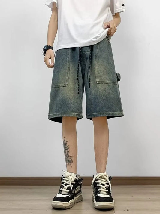 Men's Full Size Washed Loose Fit Denim Shorts Plus Size Blue Easy Apparels