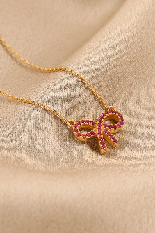 925 Sterling Silver Bow Necklace Gold One Size Easy Apparels