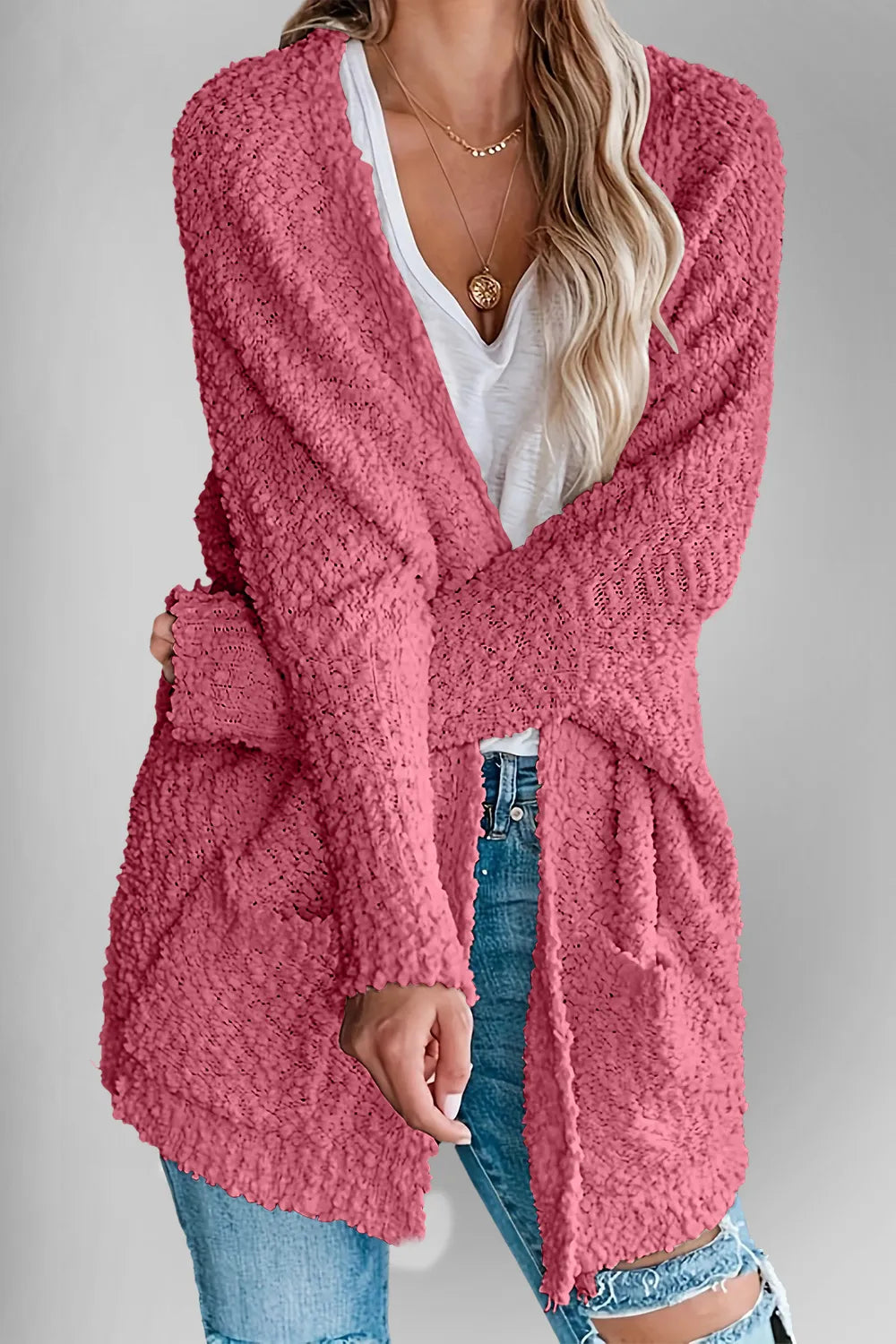 Double Take Pocketed Open Front Long Sleeve Cardigan Easy Apparels