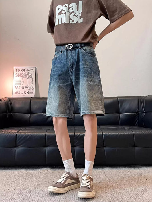Men's Full Size Washed Wide Leg Denim Shorts Plus Size Blue Easy Apparels