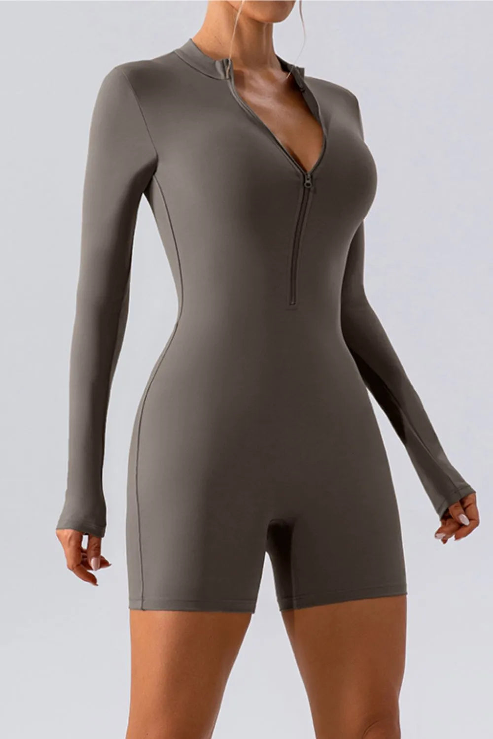 Half Zip Long Sleeve Active Romper Easy Apparels