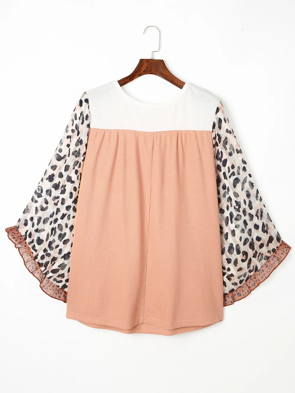Trendsi Plus Size Leopard Ruffle Trim Long Sleeve Blouse
