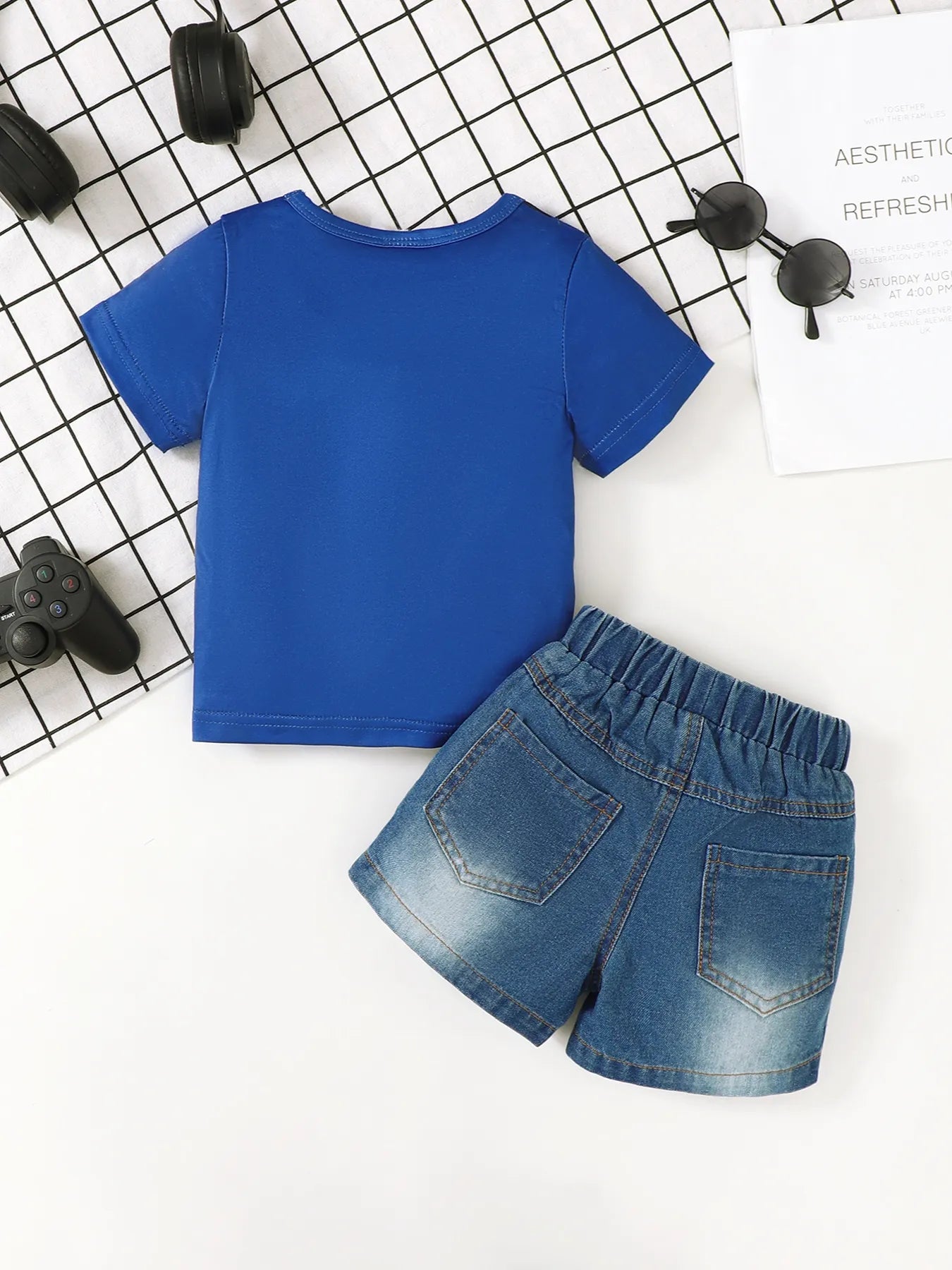 Children's Letter Round Neck Top and Denim Shorts Set Easy Apparels
