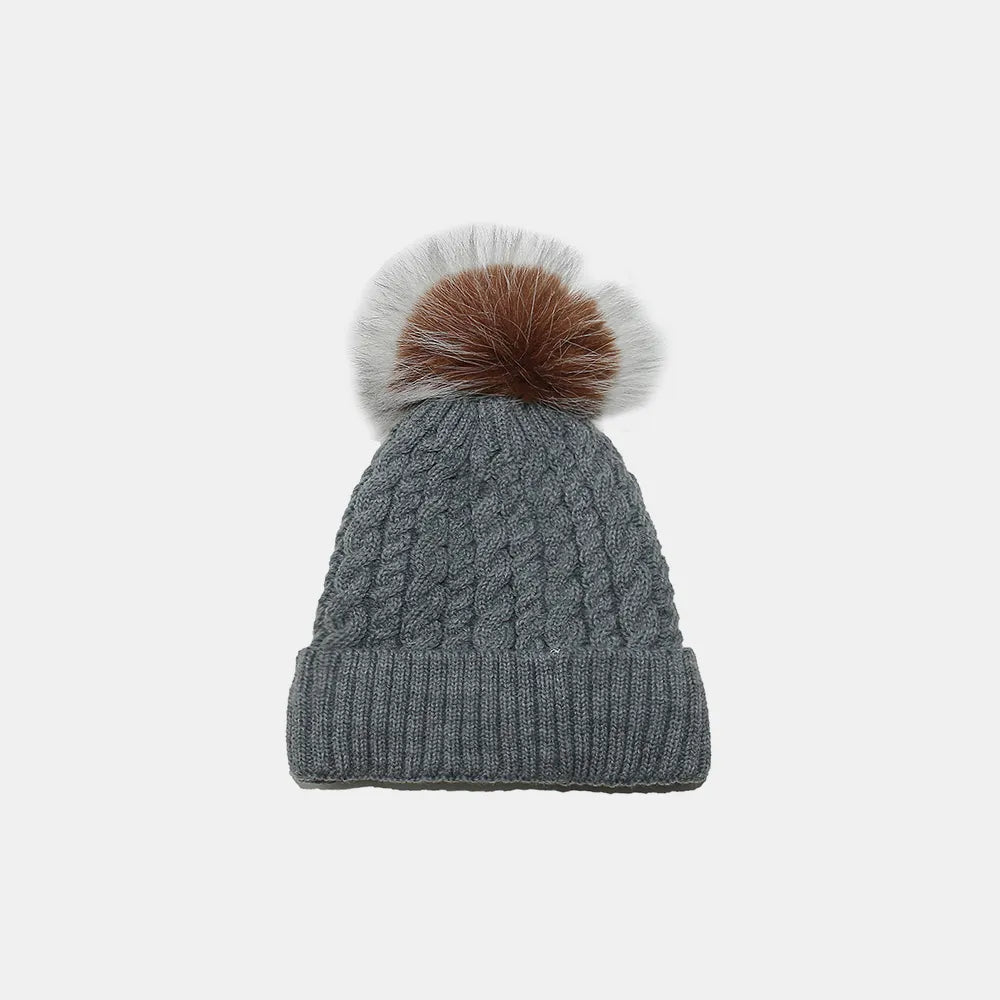 Cable Knit Winter Hat with Pompom Dark Gray One Size Easy Apparels