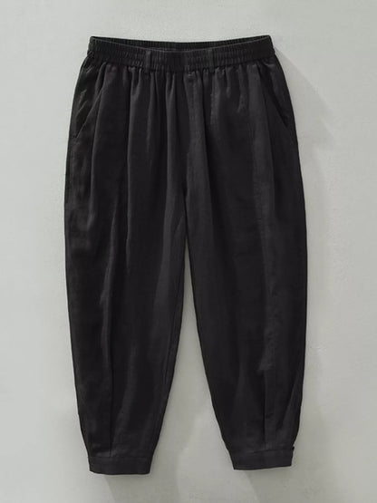 Men's Plus Size Drawstring Wide Leg Pants Black Easy Apparels