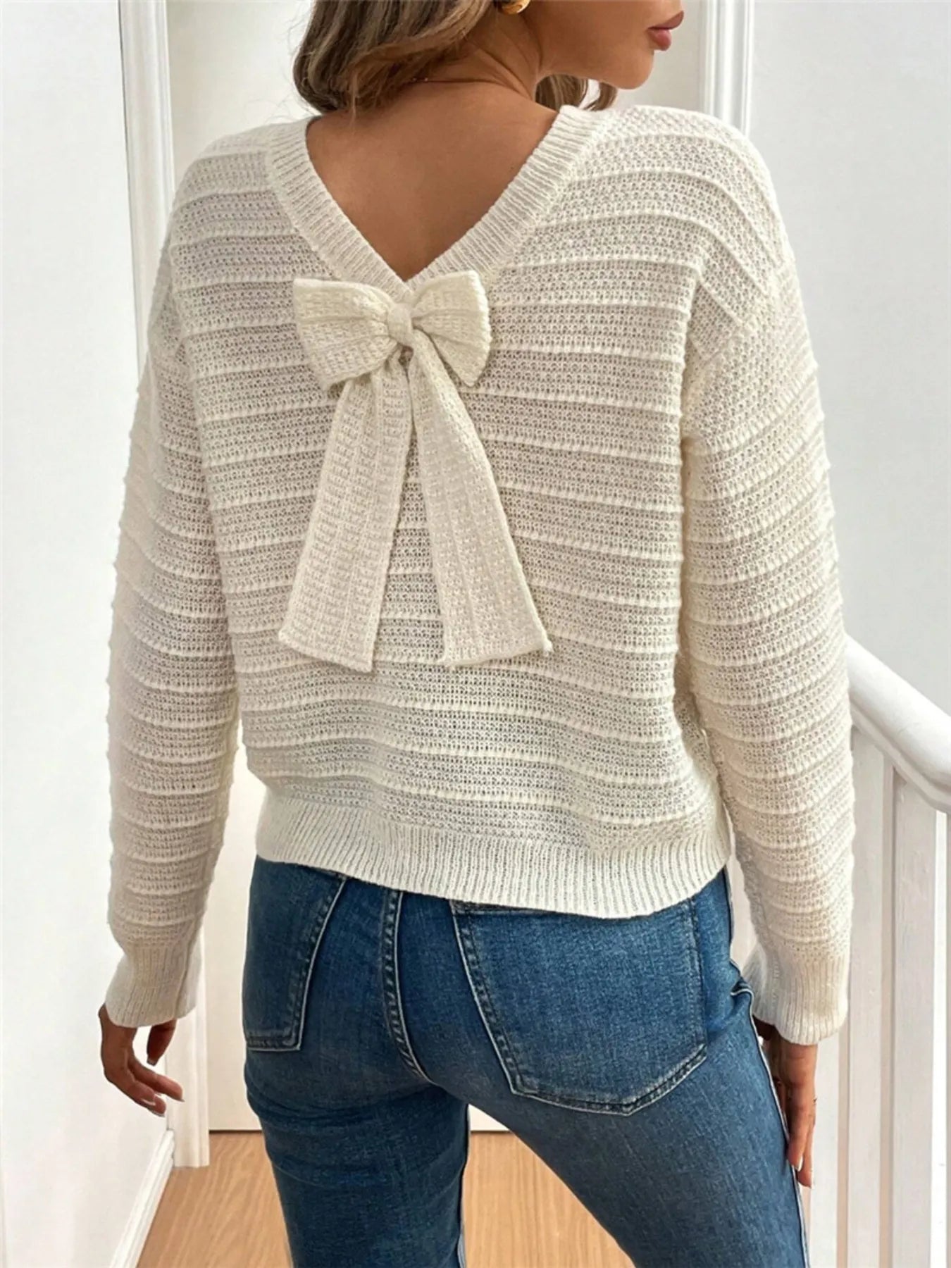 Trendsi Round Neck Bow-Back Knit Top