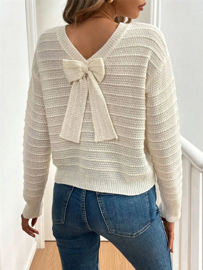 Trendsi Round Neck Bow-Back Knit Top
