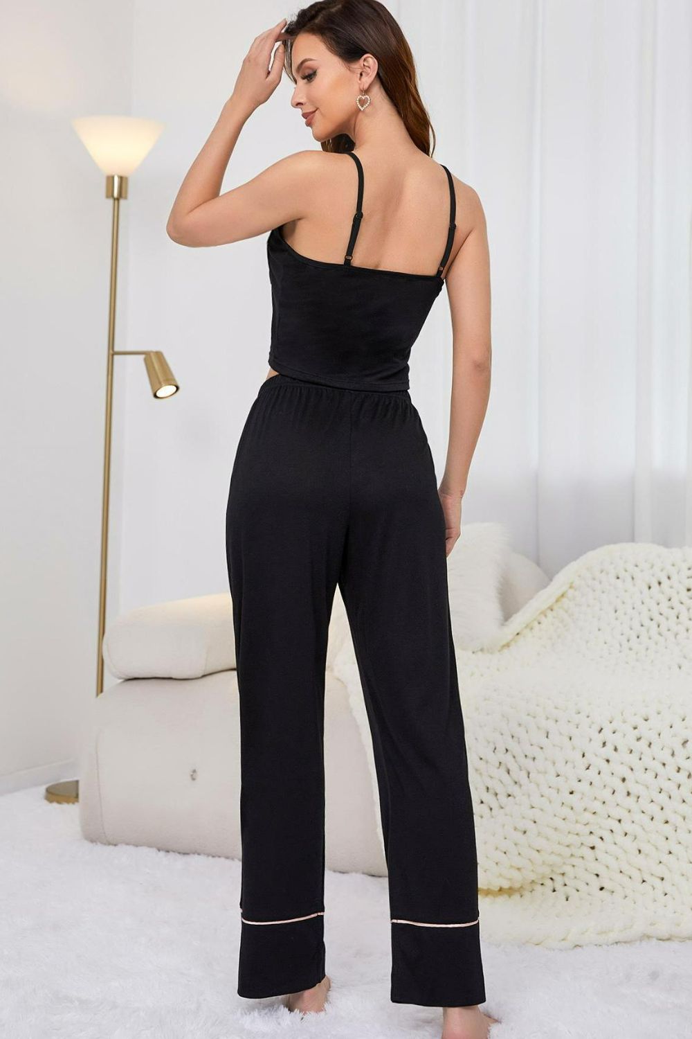 Contrast Trim Cropped Cami and Pants Loungewear Set Easy Apparels