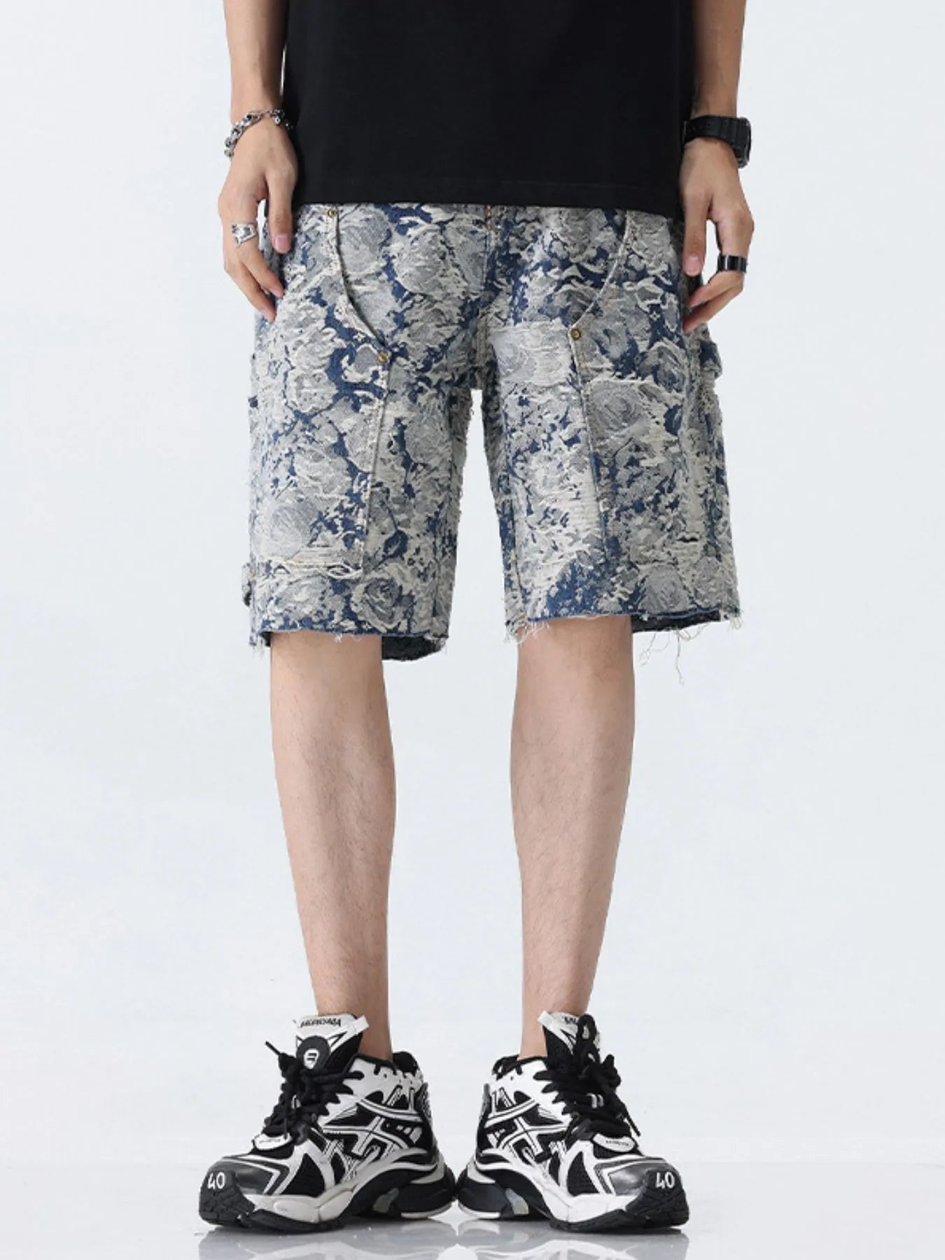 Men's Loose Fit Denim Shorts with Pockets Jacquard Basket Easy Apparels