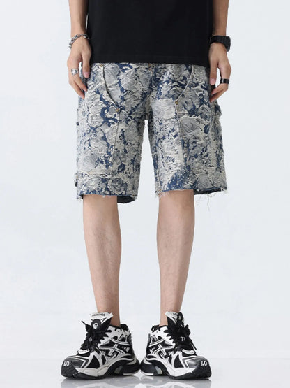 Men's Loose Fit Denim Shorts with Pockets Jacquard Basket Easy Apparels