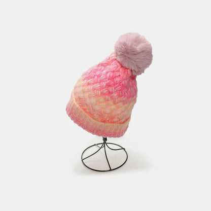 Gradient Knit Hat with Pompom Pink One Size Easy Apparels