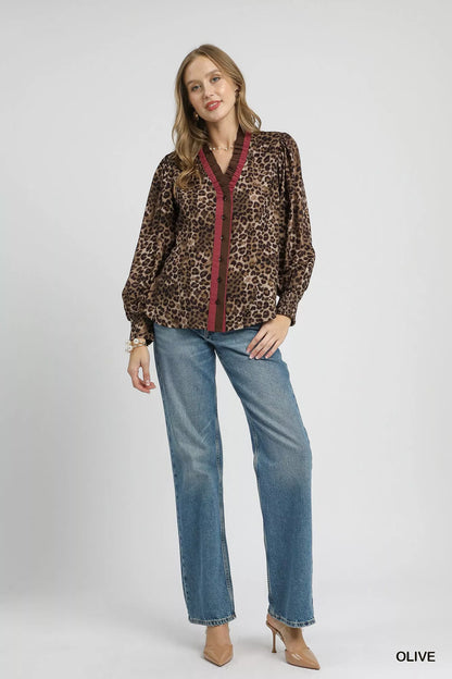 Umgee Ruffle Trim Leopard Print Shirt Easy Apparels