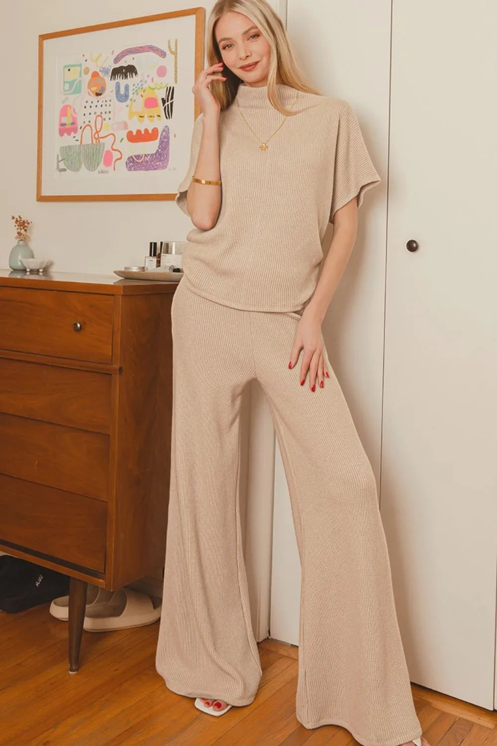 Zenana Sweater Mock Neck Top & Long Pants Set Easy Apparels