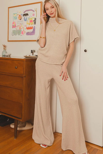 Zenana Sweater Mock Neck Top & Long Pants Set Easy Apparels