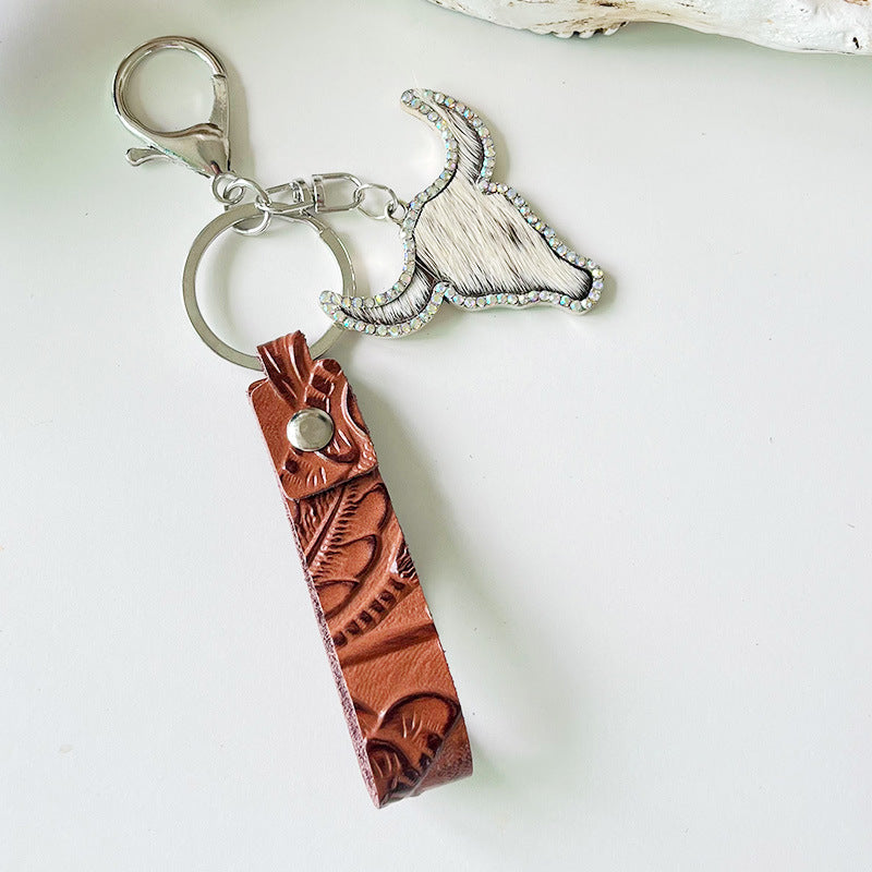 Rhinestone Bull Keychain Style C One Size Easy Apparels
