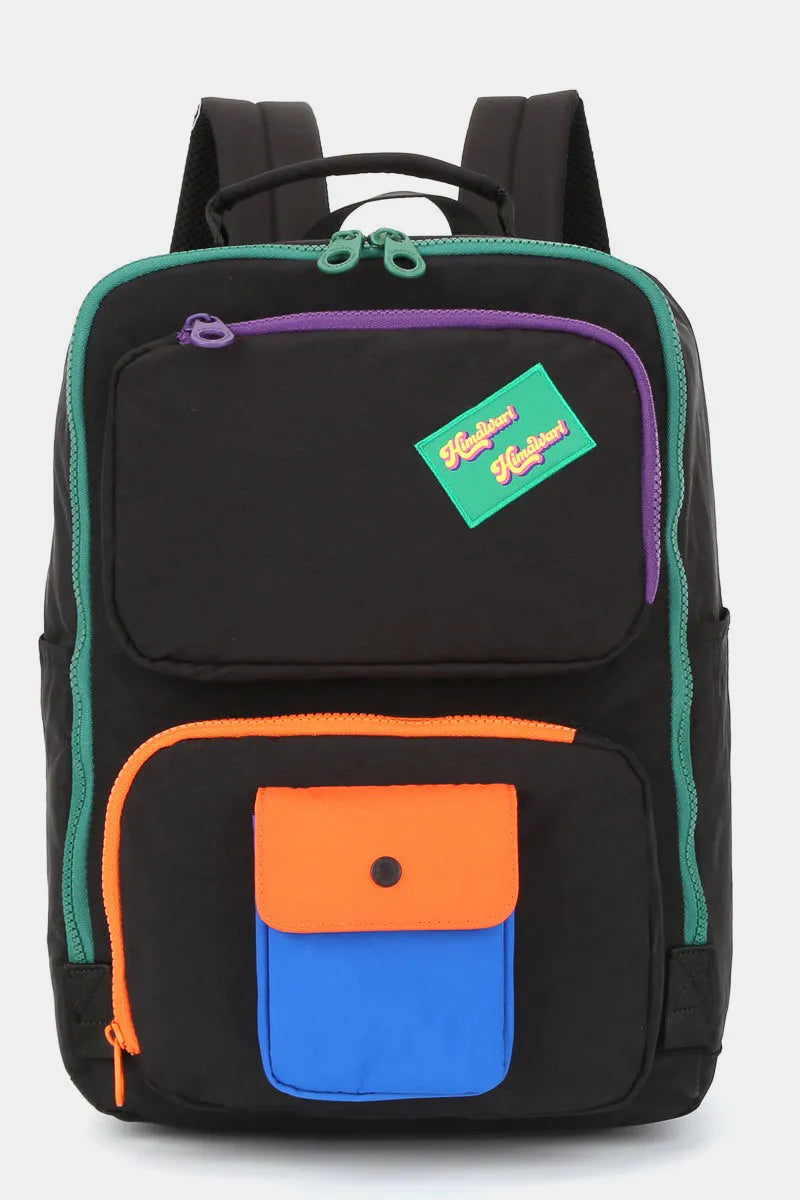 Himawari Contrast Nylon Backpack Bag with Handles Black One Size Easy Apparels