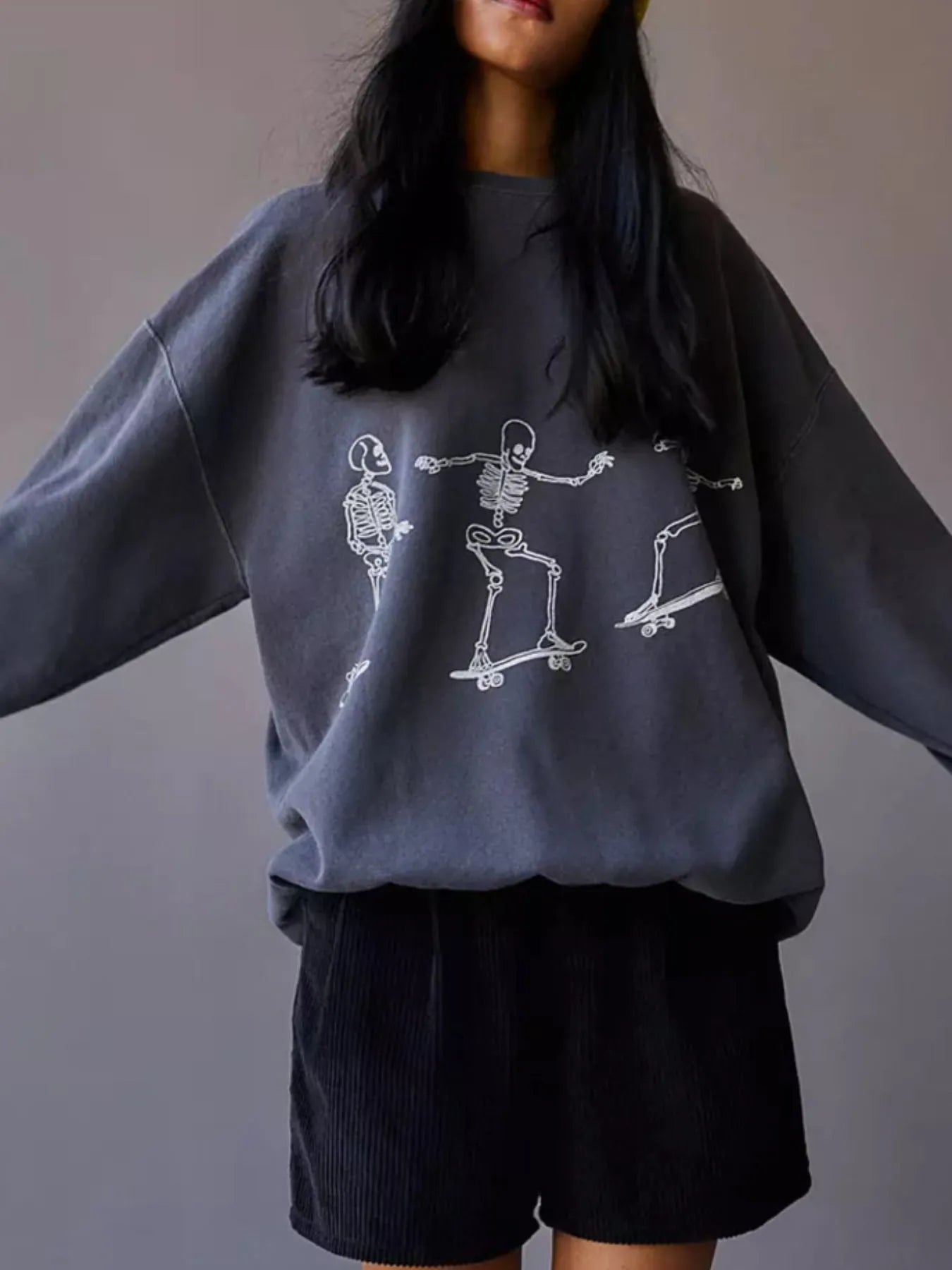 Trendsi Skeleton Graphic Oversized Sweatshirt