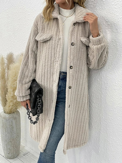 Collared Neck Drop Shoulder Coat Beige Easy Apparels