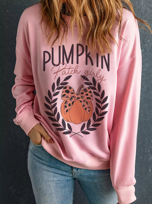 Halloween Leopard Bowknot Pumpkin Graphic Sweatshirt Dusty Pink Easy Apparels