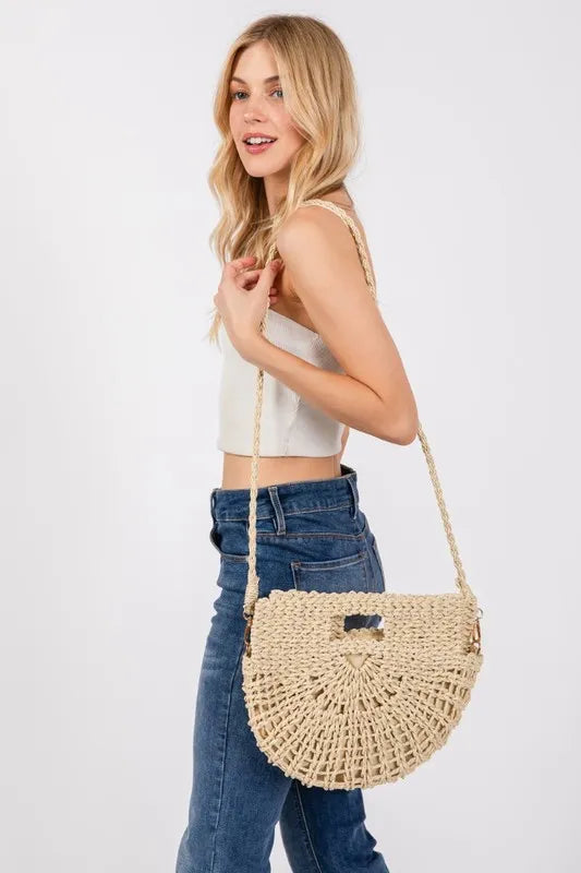 Fame Braided Semi Circle Tote Bag Iv One Size Easy Apparels