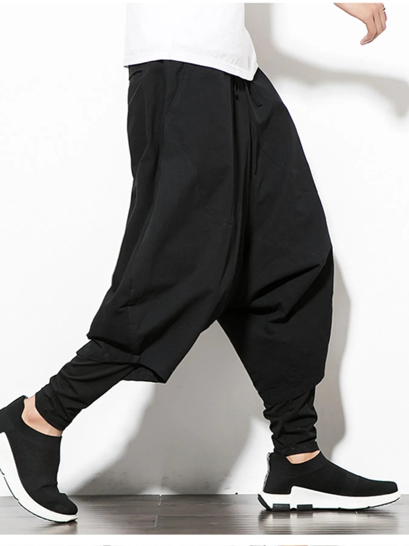 Men's Plus Size Wide Leg Drop Crotch Pants with Drawstring Easy Apparels