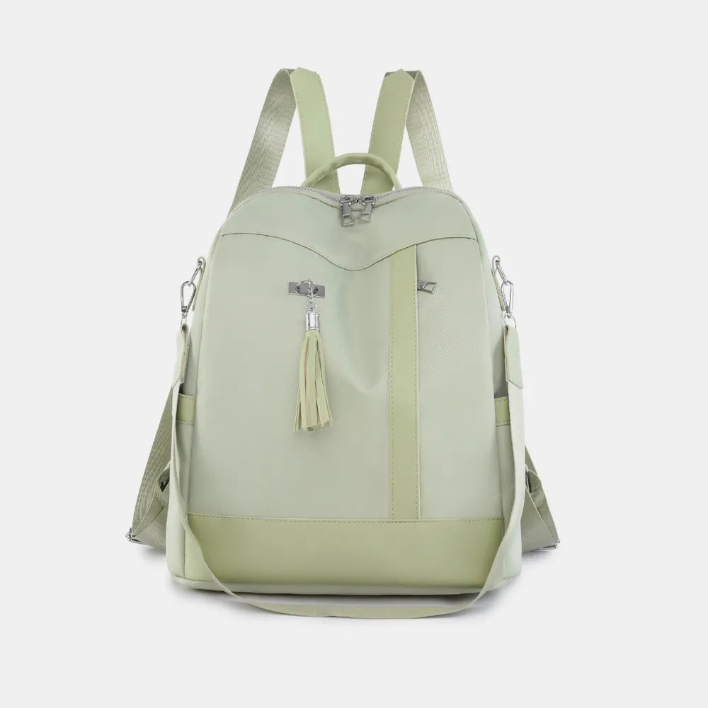 Tassel Oxford Cloth Backpack Bag Light Green One Size Easy Apparels