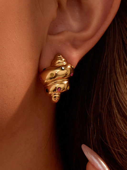 18K Gold-Plated Inlaid Zircon Spiral Earrings Gold One Size Easy Apparels