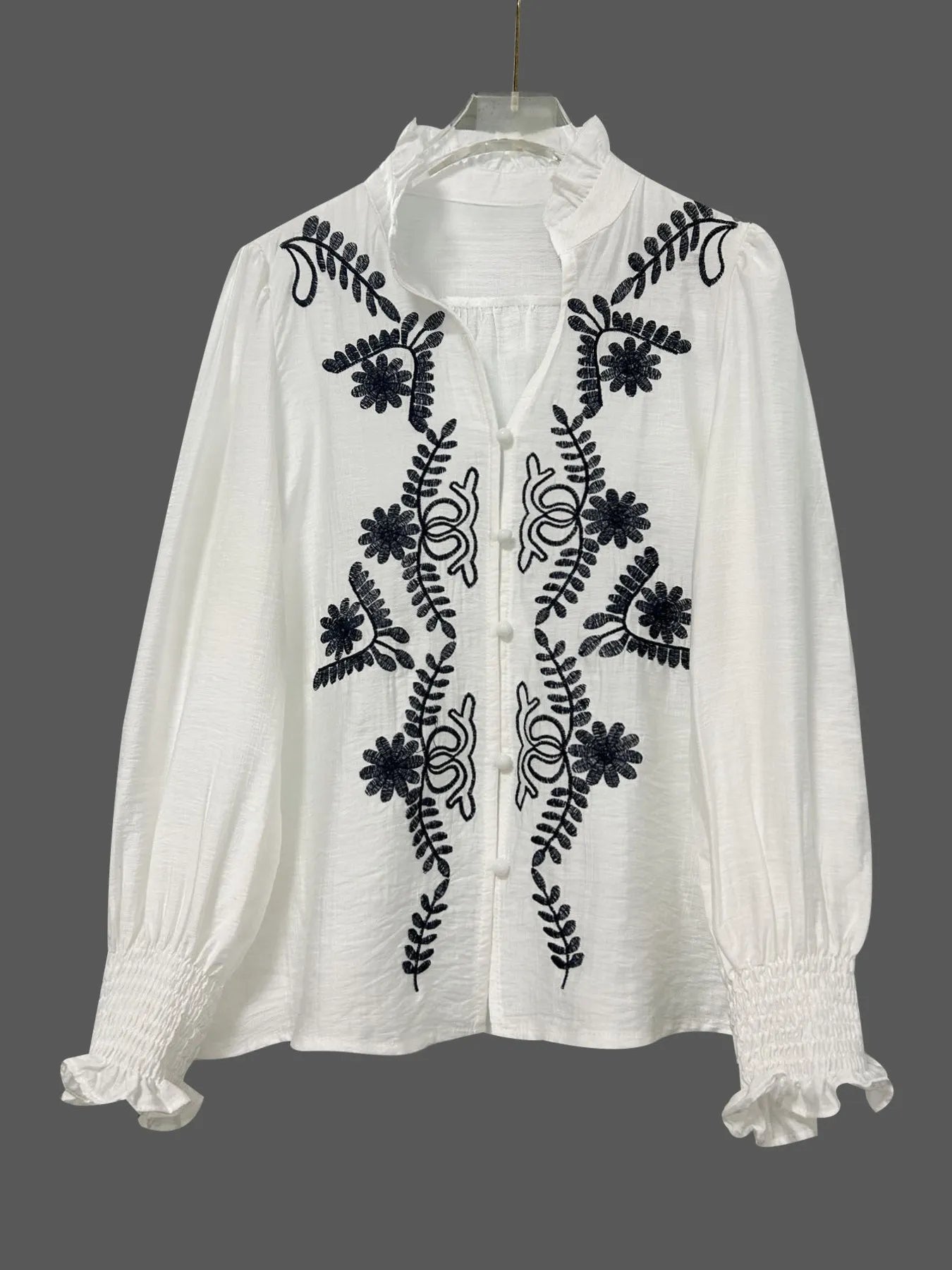 Trendsi Embroidered Long Sleeve Blouse