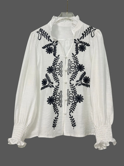 Trendsi Embroidered Long Sleeve Blouse