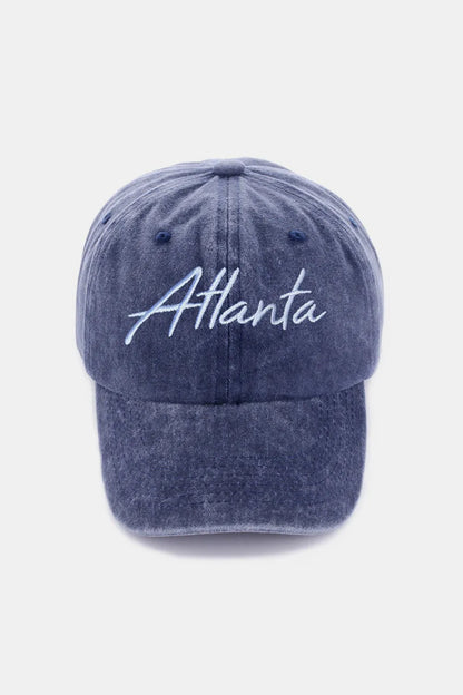 Zenana Washed ATLANTA Embroidered Baseball Cap Atlanta Navy One Size Easy Apparels